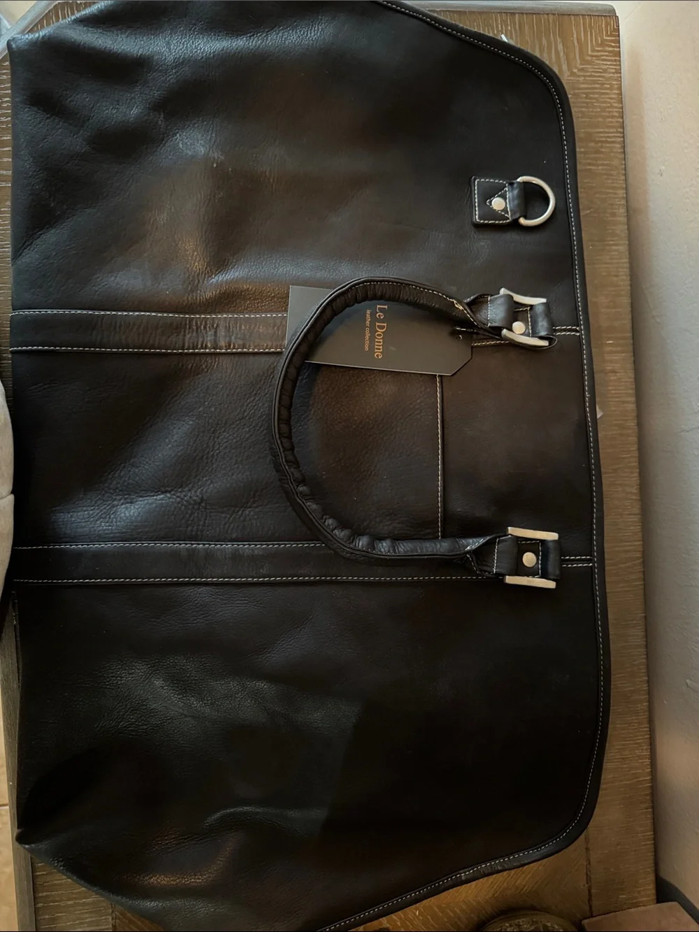 LE DONNE Black Leather Unisex Weekender bag NWT